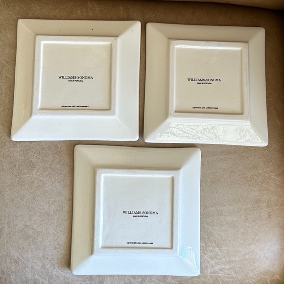 Williams-Sonoma 7 3/4" Square Olive Script Salad Plates Set of 3 Earthenware - Picture 5 of 9